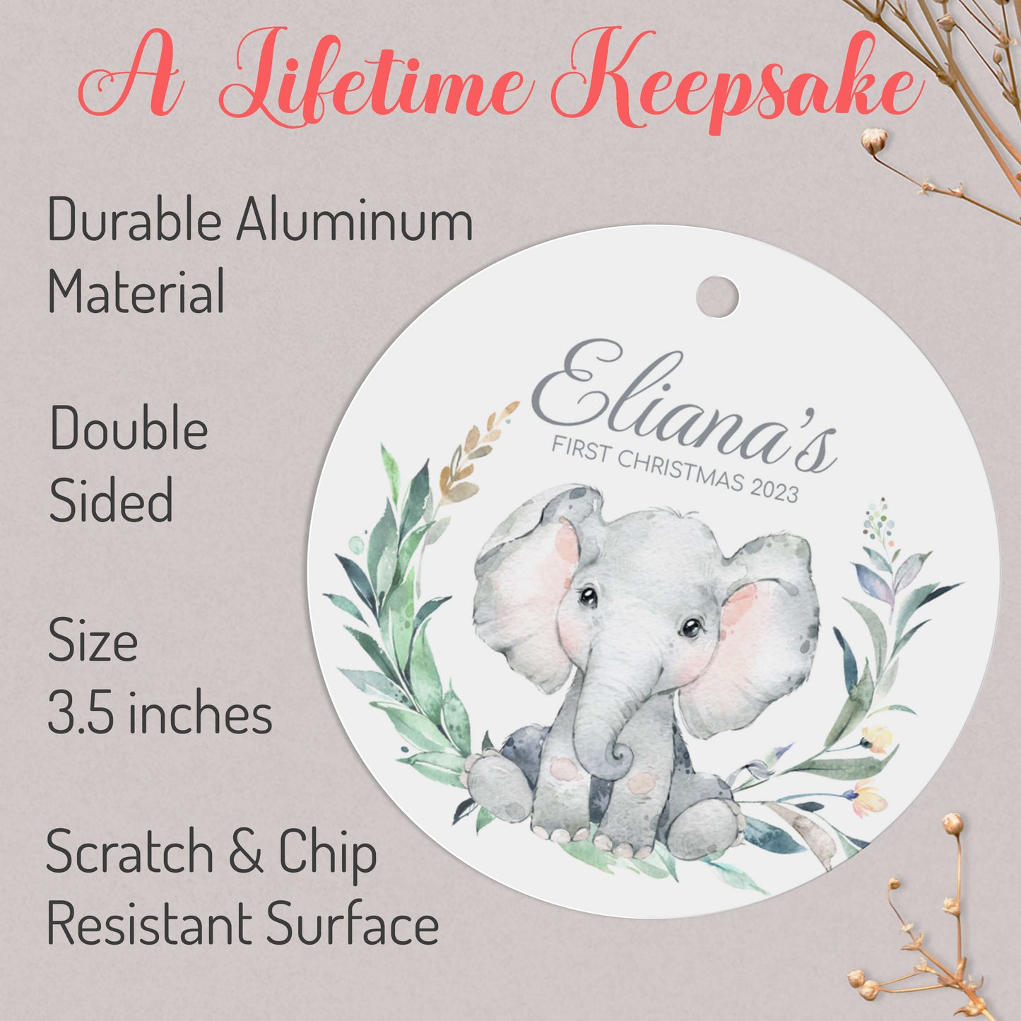 Personalized Cute Elephant Christmas Ornaments - Tree Decoration