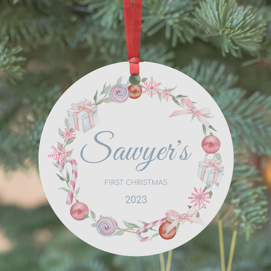 Pastel Christmas Ornaments - Personalized 1st Xmas Pastel Ornaments
