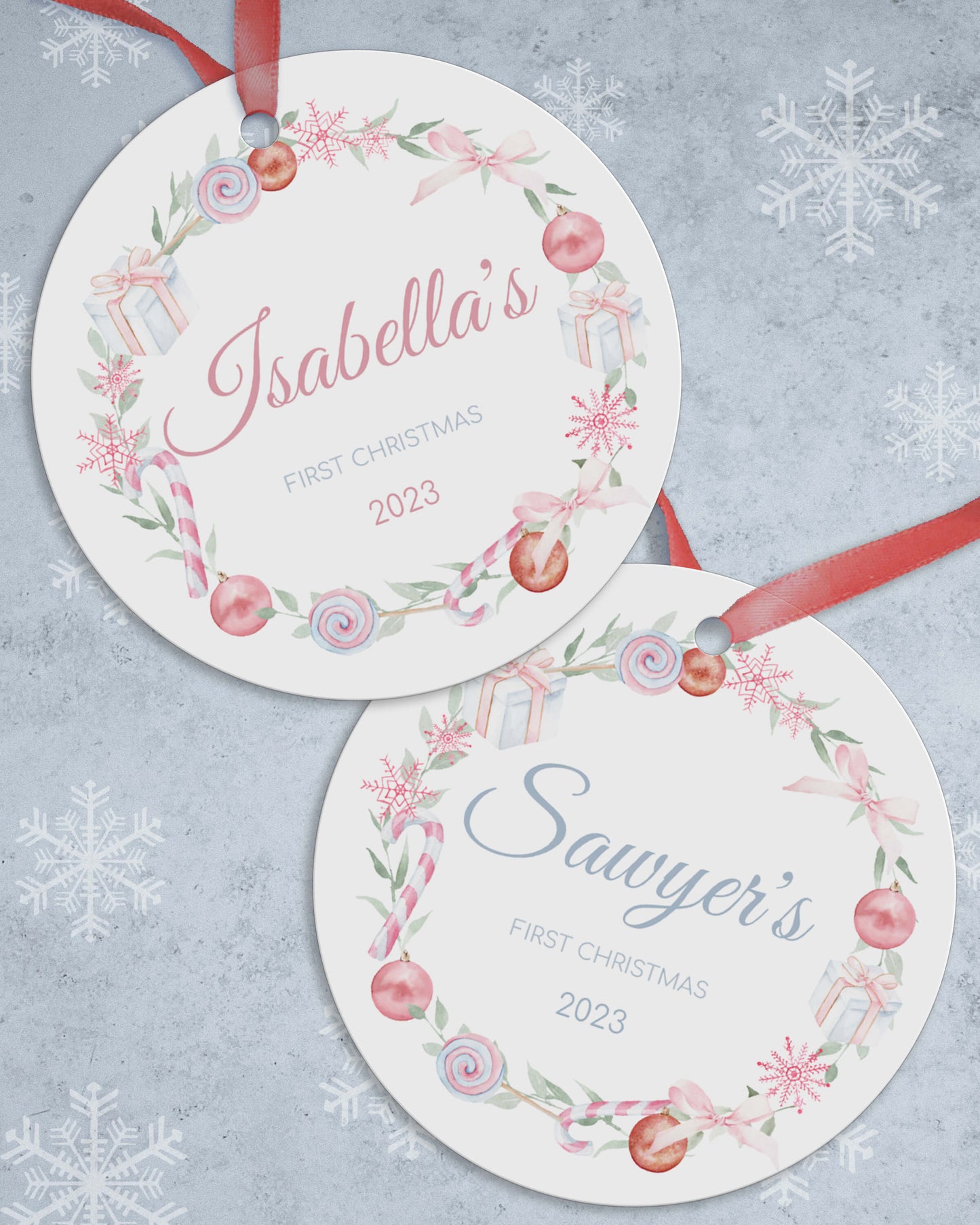Pastel Christmas Ornaments - Personalized 1st Xmas Pastel Decorations
