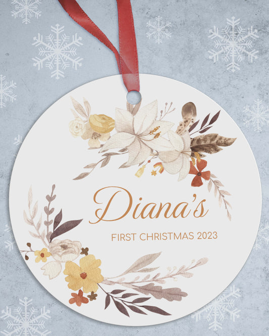 Personalized Floral Retro Christmas Ornament