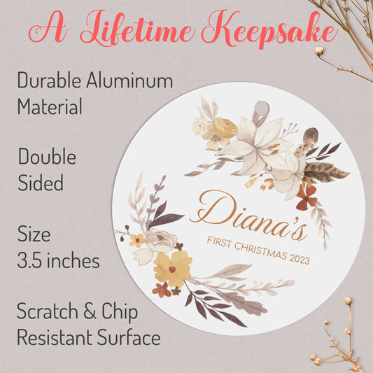 Personalized Floral Retro Christmas Ornament