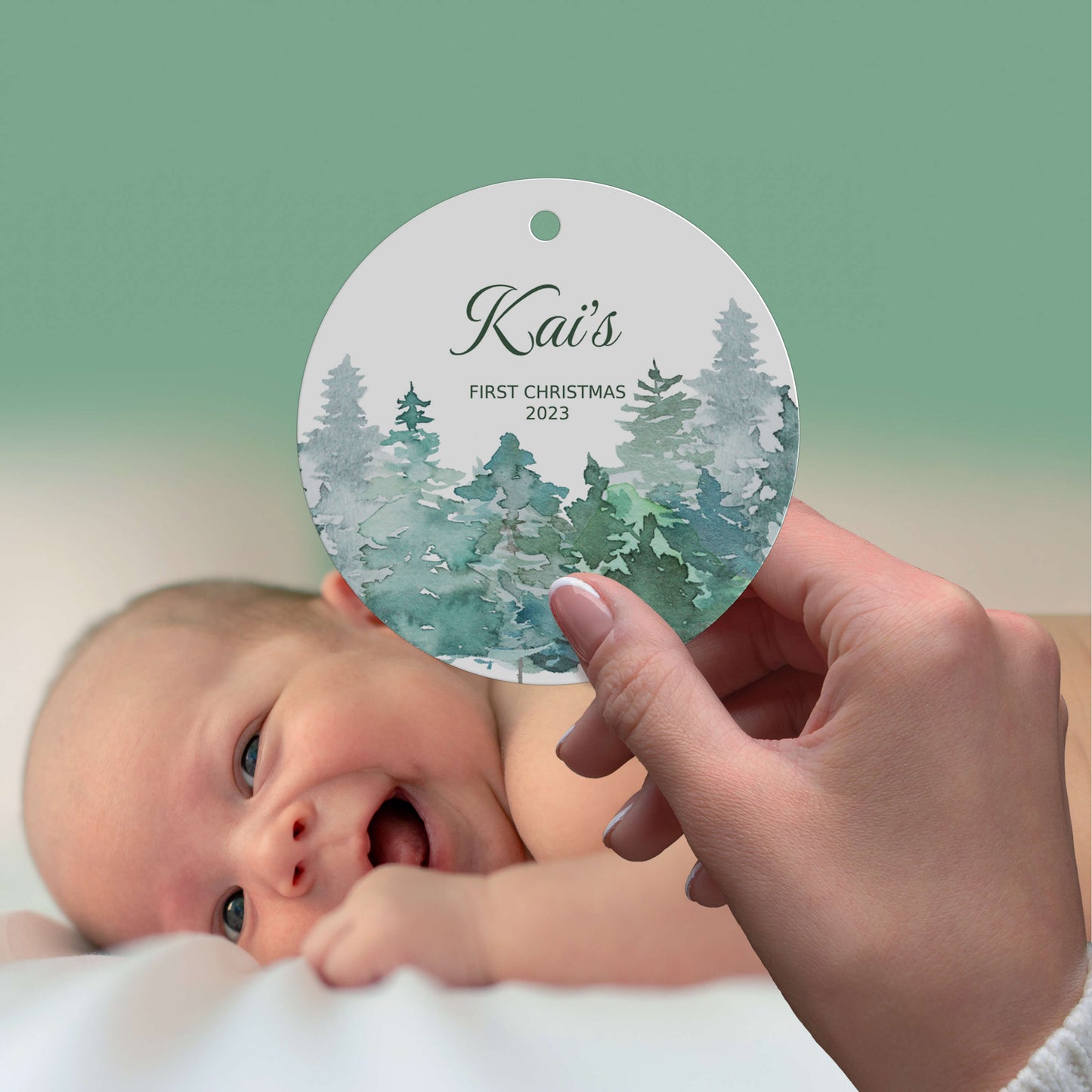 Personalized Forest Theme Green Xmas Ornaments - Christmas Decorations