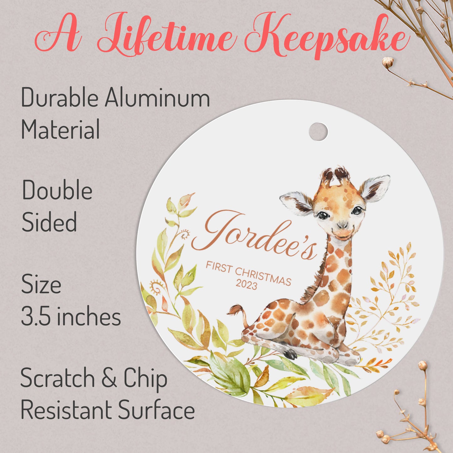 Personalized Giraffe First Christmas Ornament