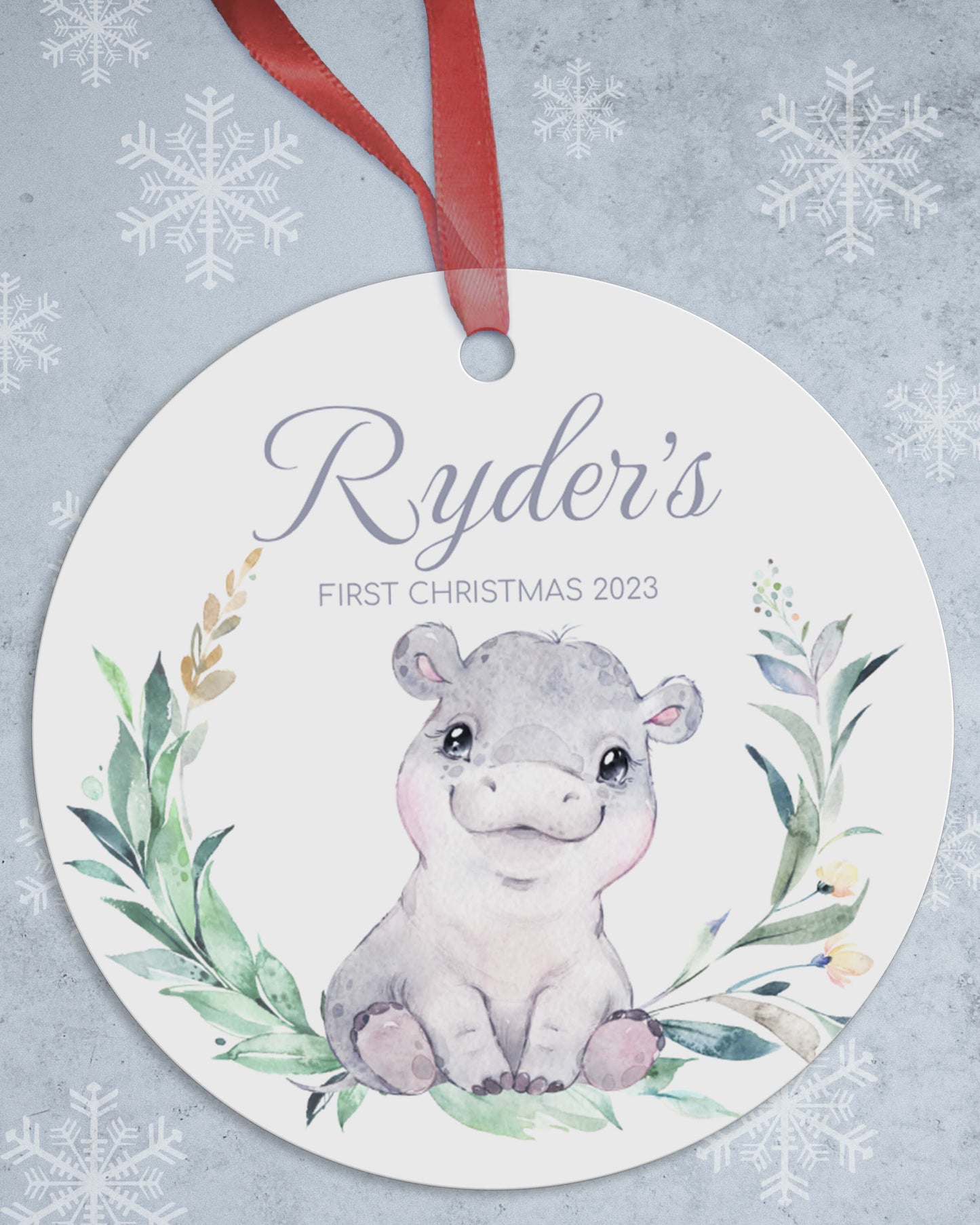 Baby Hippo Christmas Ornament with Name