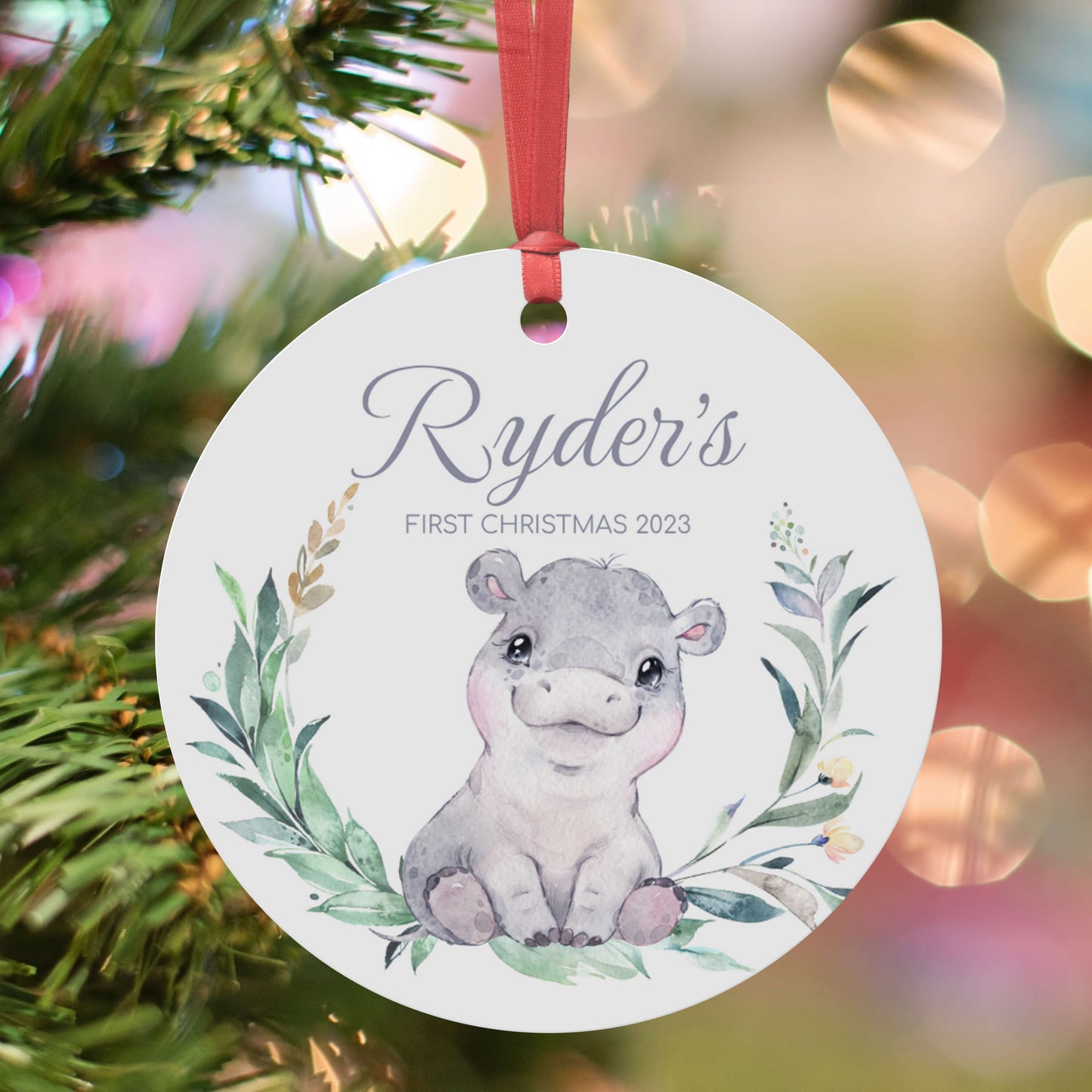 Baby Hippo Christmas Ornament with Name