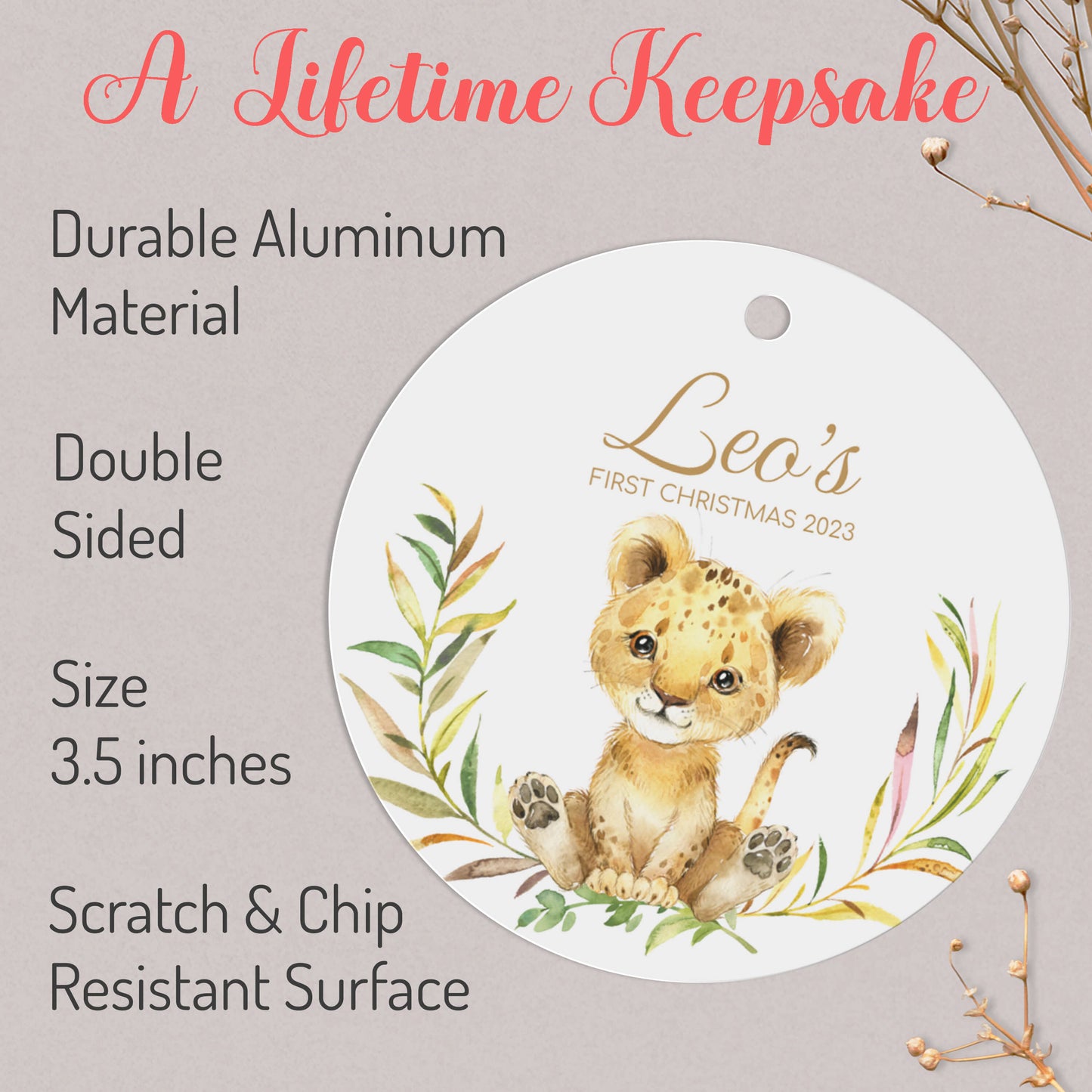 Lion Christmas Ornament - Personalized Lion Cub Xmas Tree Decoration