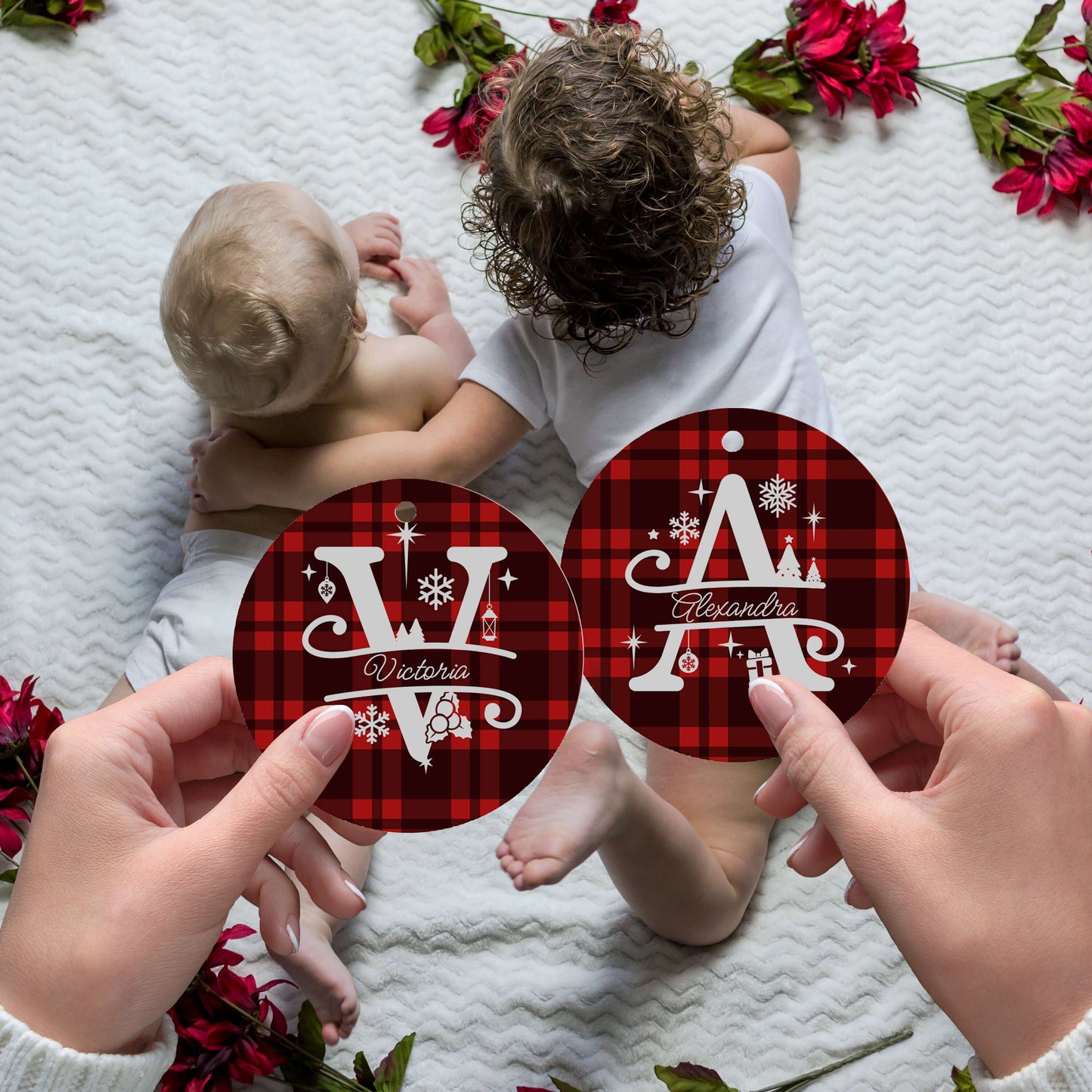 Monogrammed Plaid Christmas Ornaments