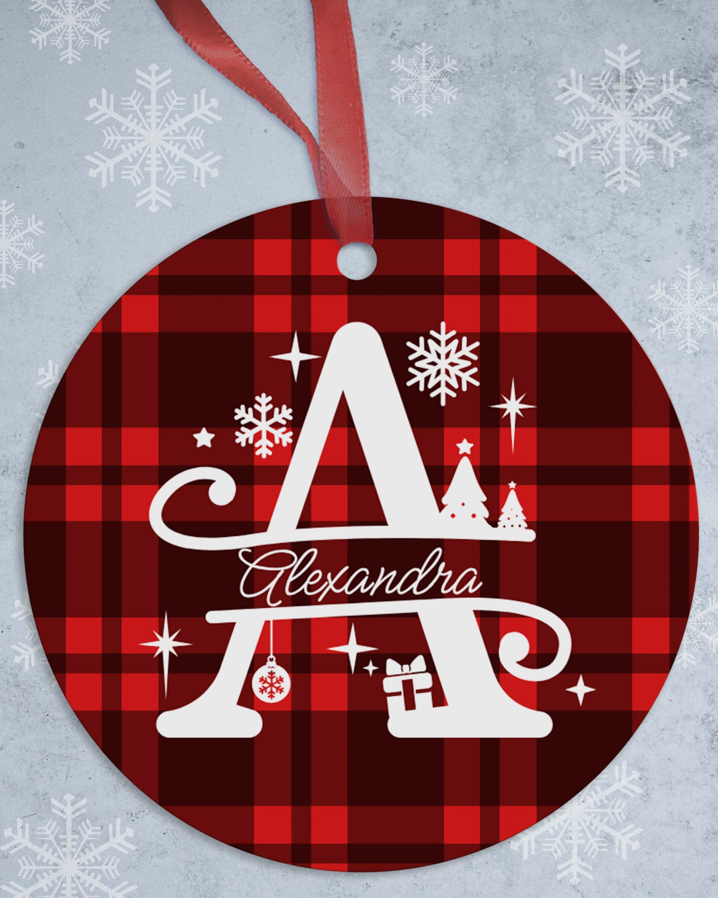 Monogrammed Plaid Christmas Ornaments