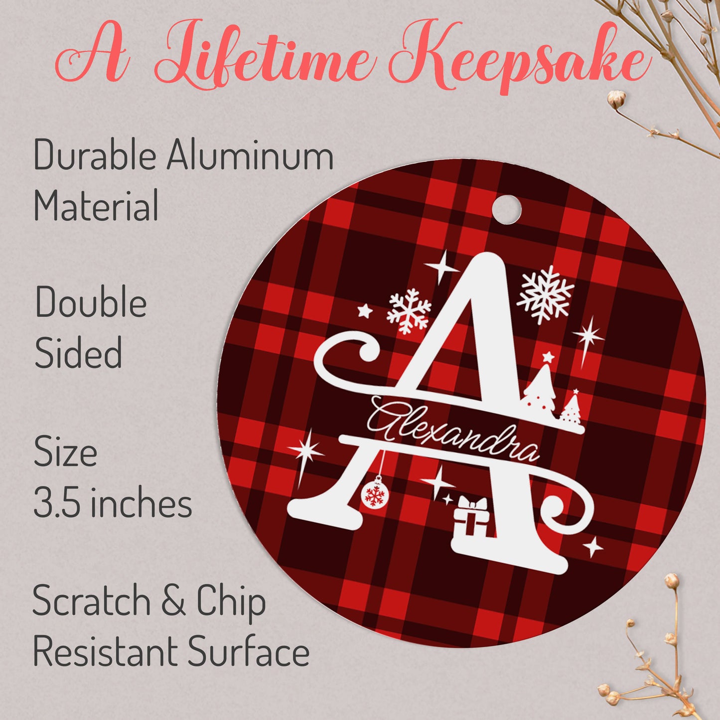 Monogrammed Plaid Christmas Ornaments