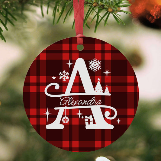 Monogrammed Plaid Christmas Ornaments