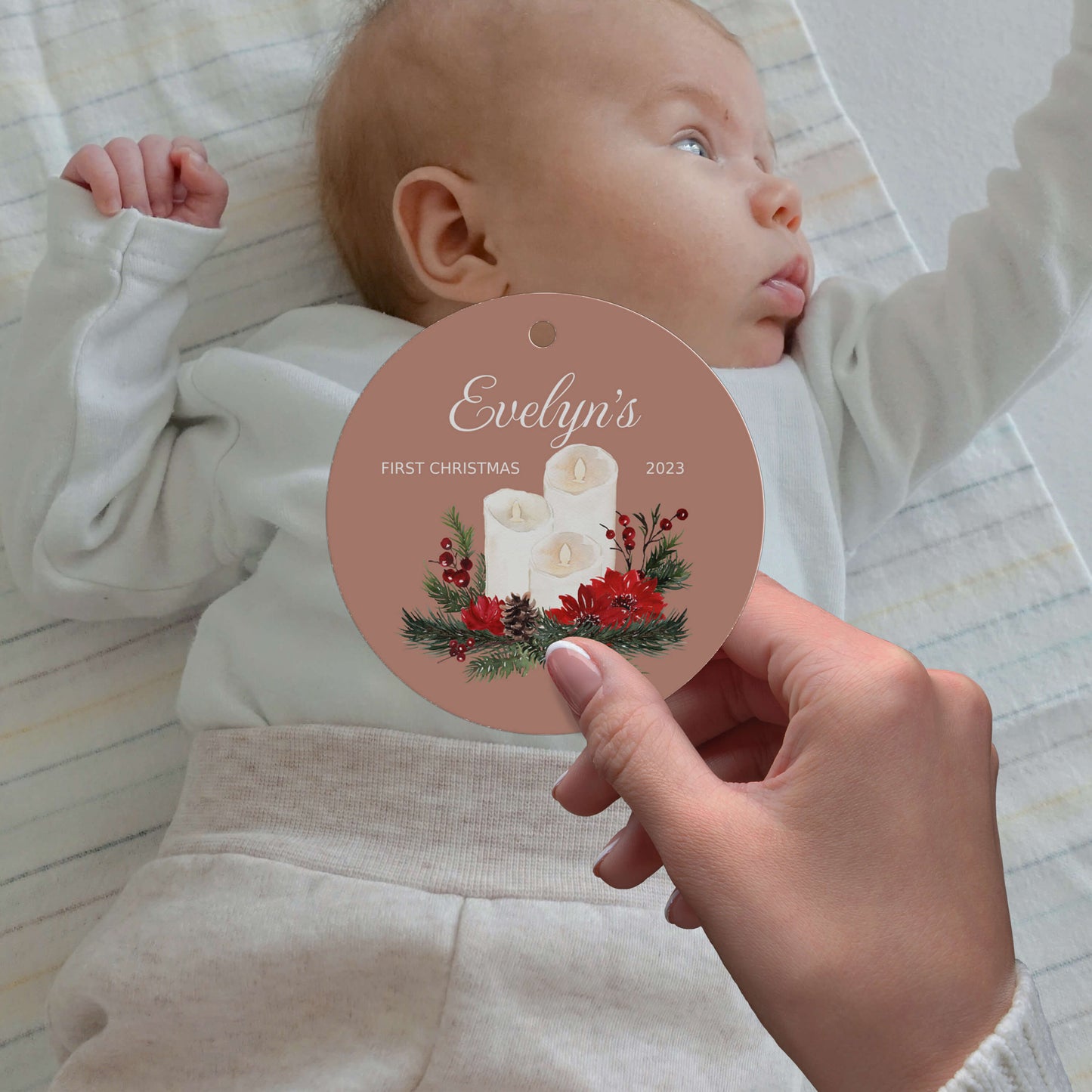 Vintage Candle Christmas Ornaments with Name