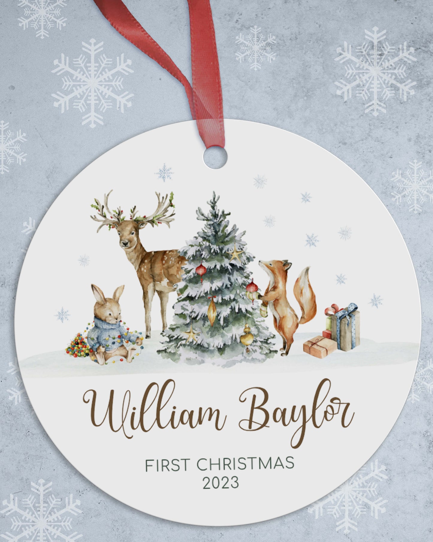 Personalized Woodland Christmas Ornaments - Custom Woodland Animal Decorations