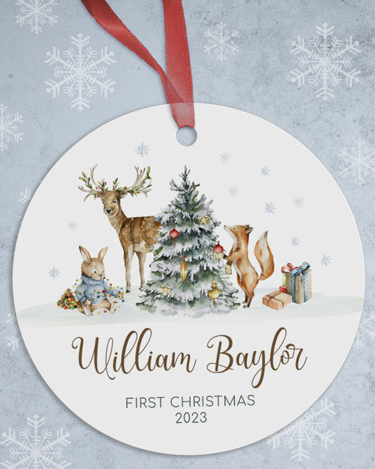 Personalized Woodland Christmas Ornaments - Custom Woodland Animal Decorations