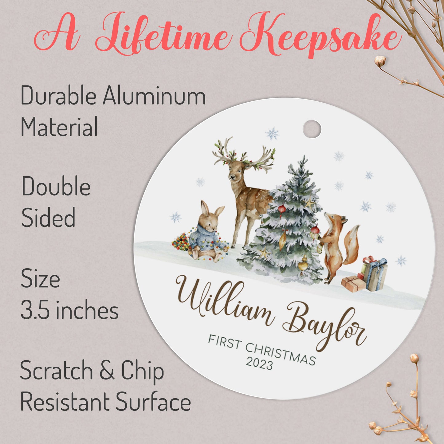 Personalized Woodland Christmas Ornaments - Custom Woodland Animal Decorations