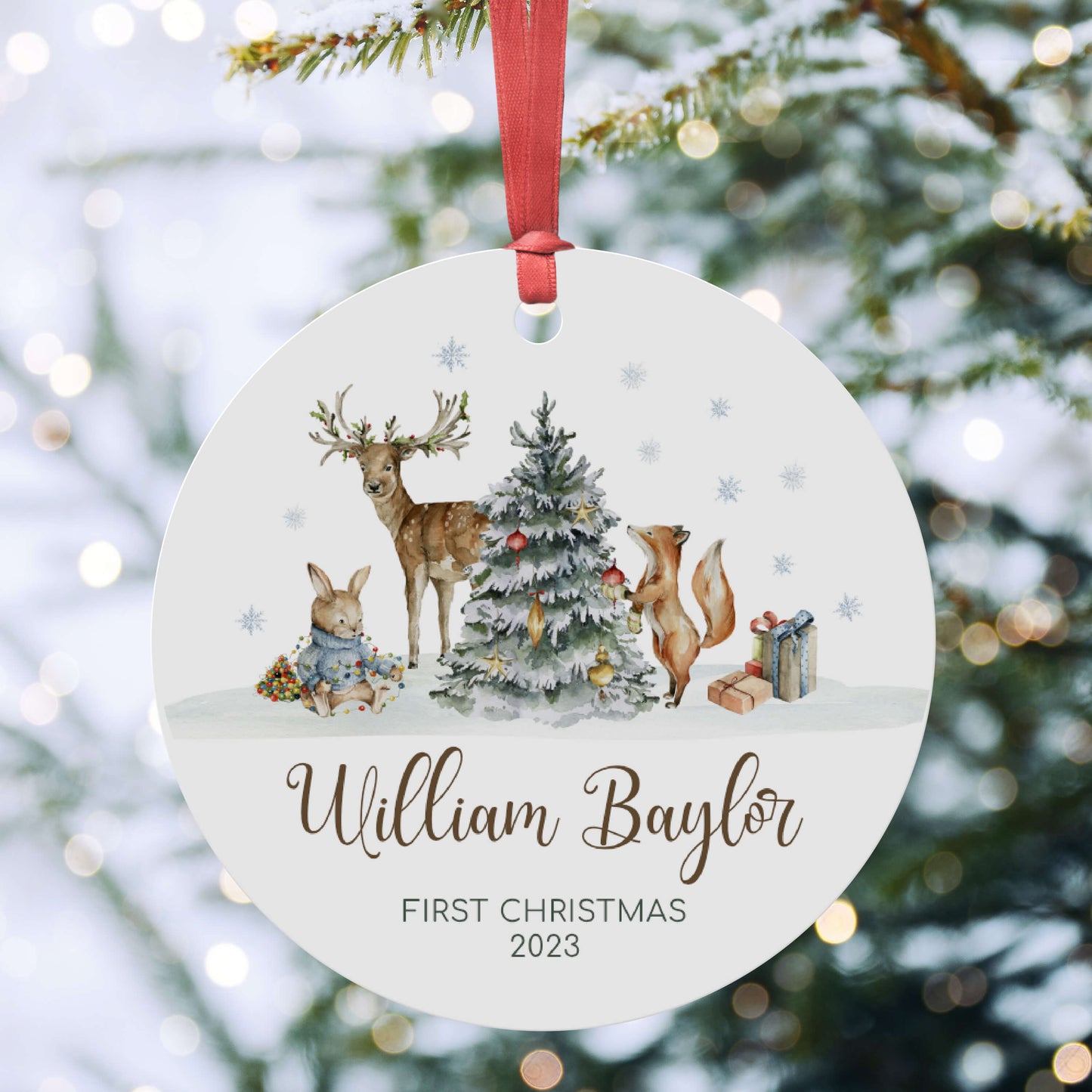 Personalized Woodland Christmas Ornaments - Custom Woodland Animal Decorations