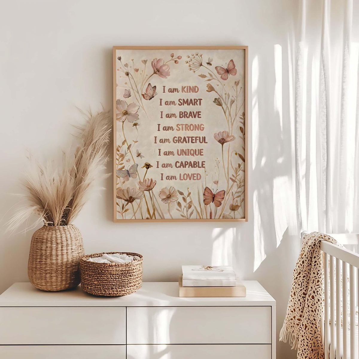Painterly Boho Floral Affirmation Print for Girls