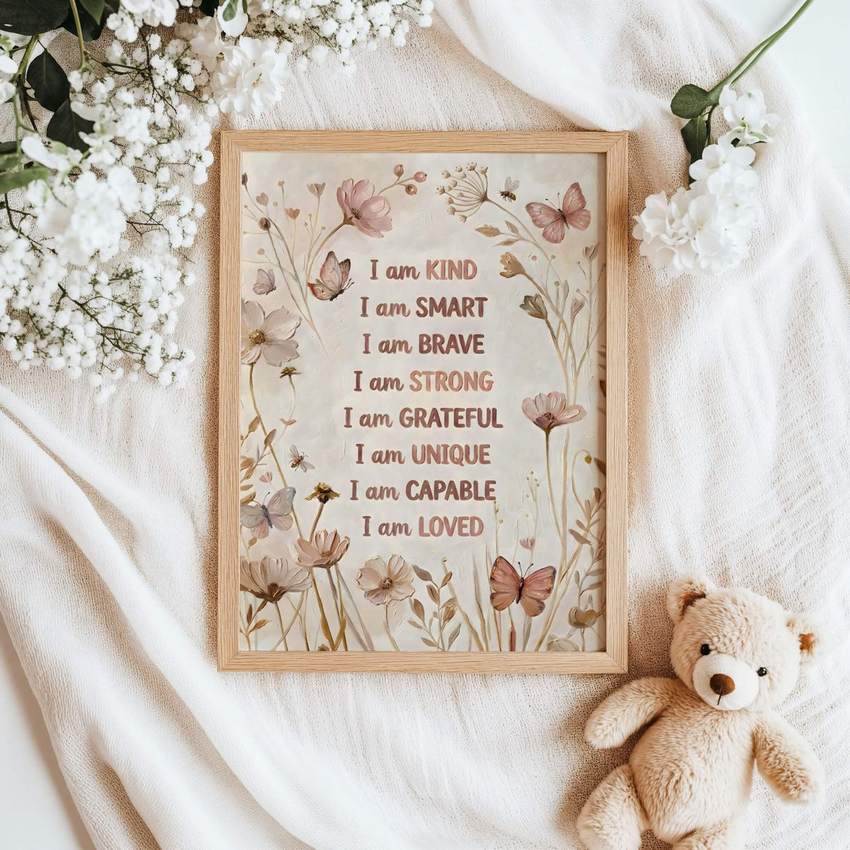 Painterly Boho Floral Affirmation Print for Girls