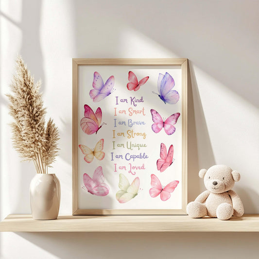 Pink Butterfly Affirmation Print for Kids (Digital Download)