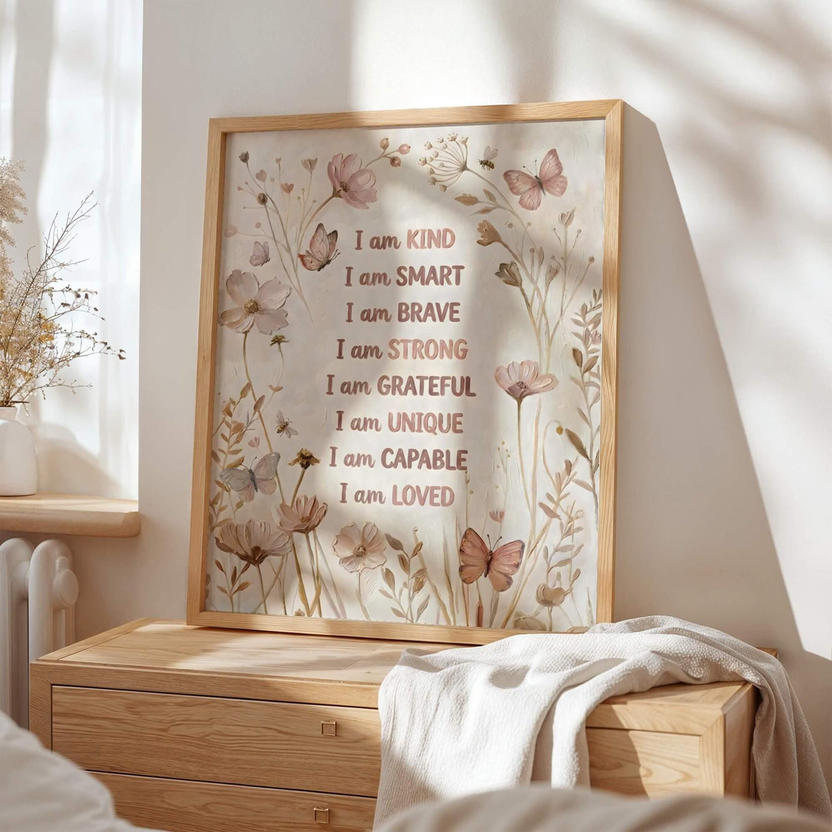 Painterly Boho Floral Affirmation Print for Girls