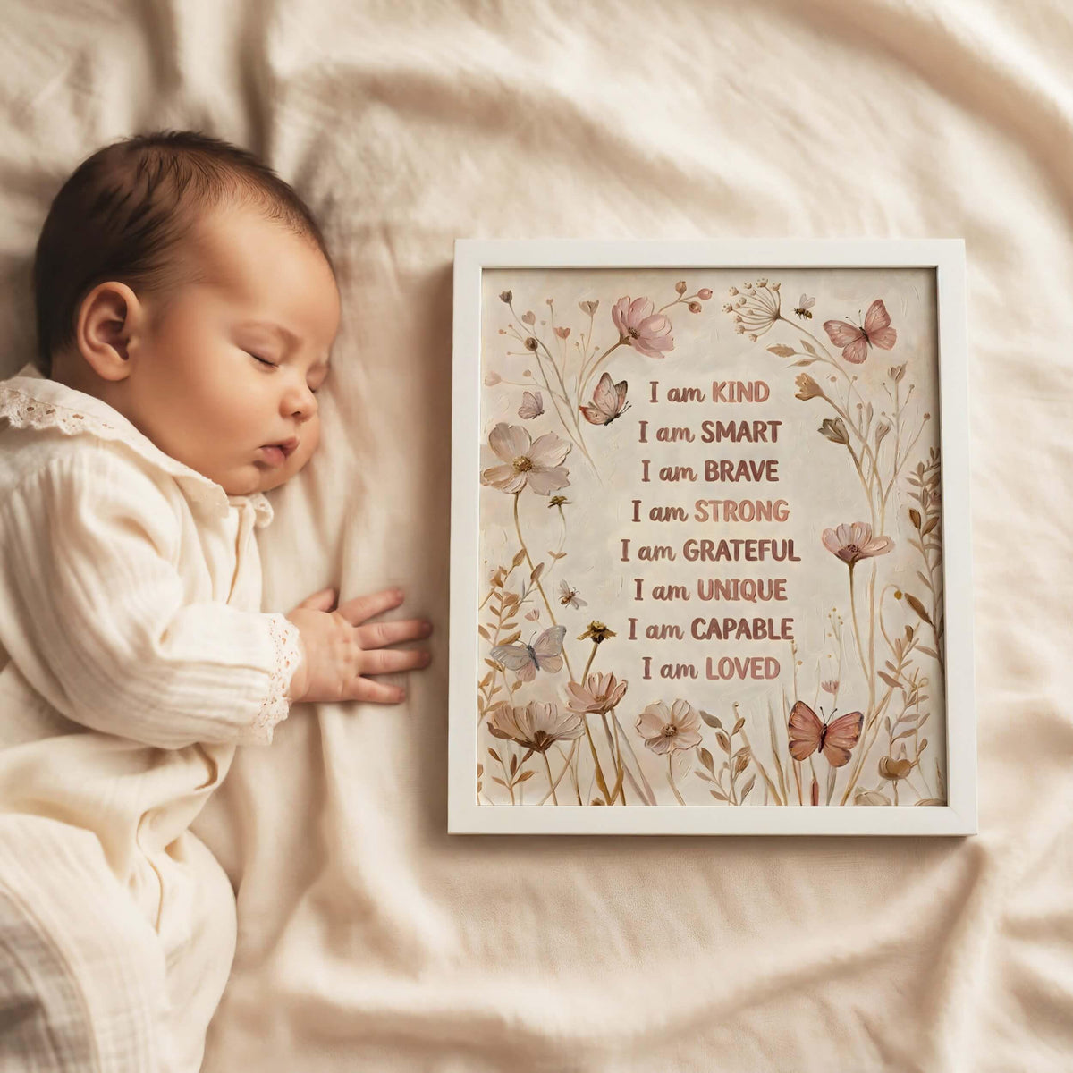 Painterly Boho Floral Affirmation Print for Girls