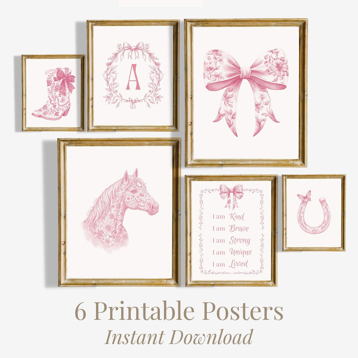 Pink Toile Cowgirl Nursery Wall Art with Initial (Digital Download)