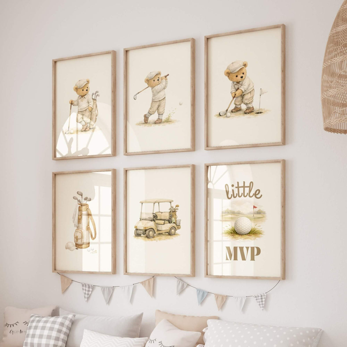 Golf Teddy Bear Nursery Prints, Set of 6 (Digital Download)