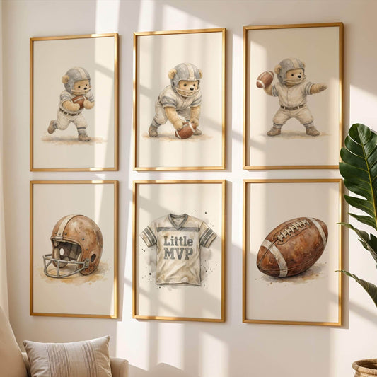 Football Teddy Bear Nursery Prints, Set of 6 (Digital Download)