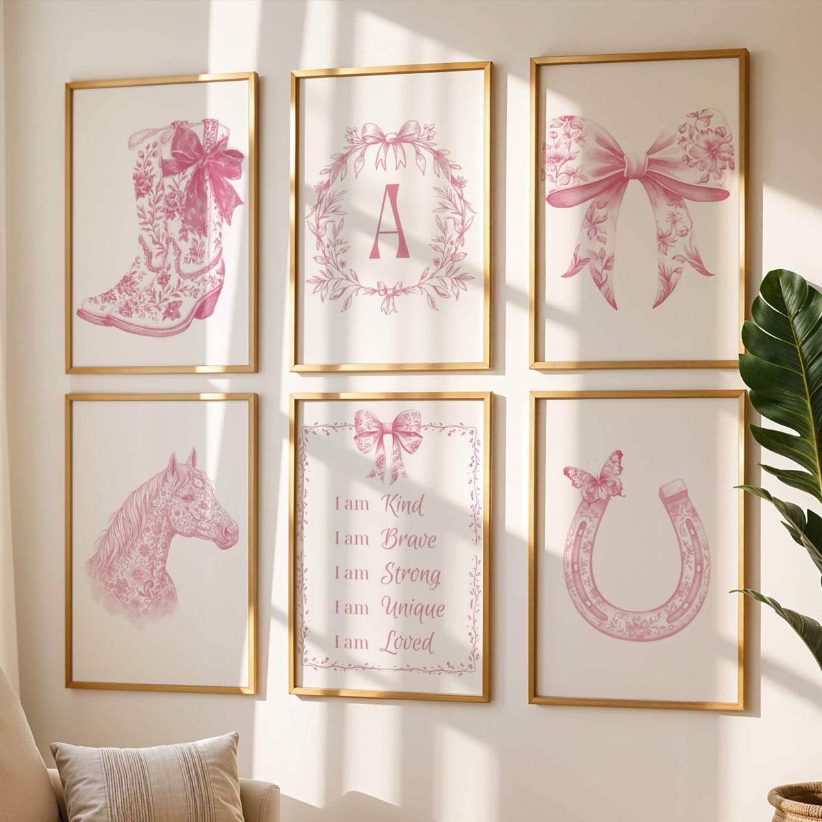 Pink Toile Cowgirl Nursery Wall Art with Initial (Digital Download)