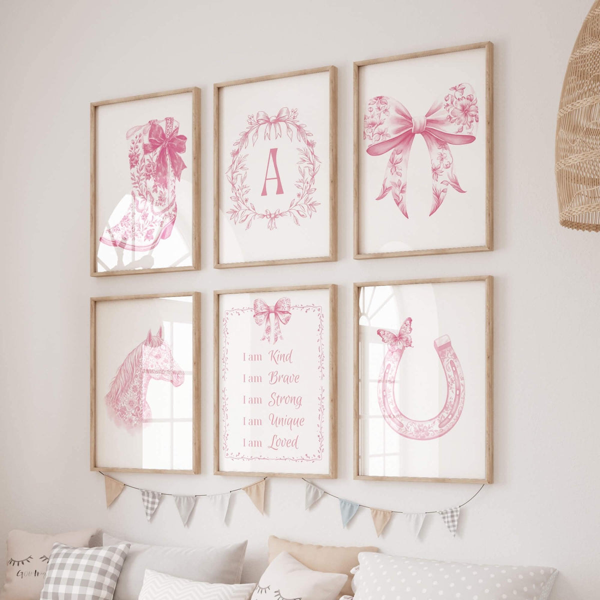 Pink Toile Cowgirl Nursery Wall Art with Initial (Digital Download)