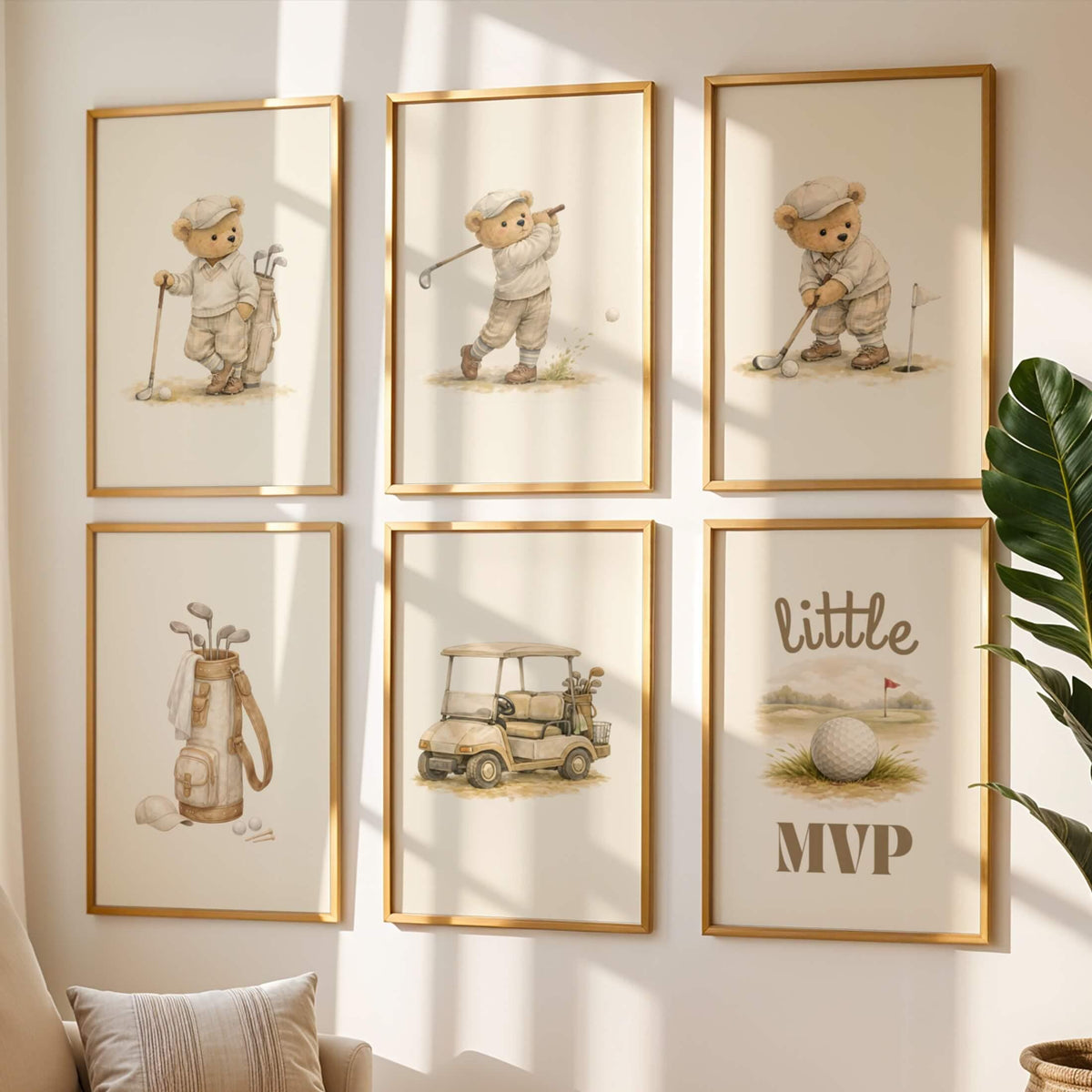 Golf Teddy Bear Nursery Prints, Set of 6 (Digital Download)