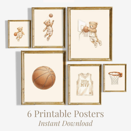 Basketball Teddy Bear Prints, Set of 6 (Digital Download)