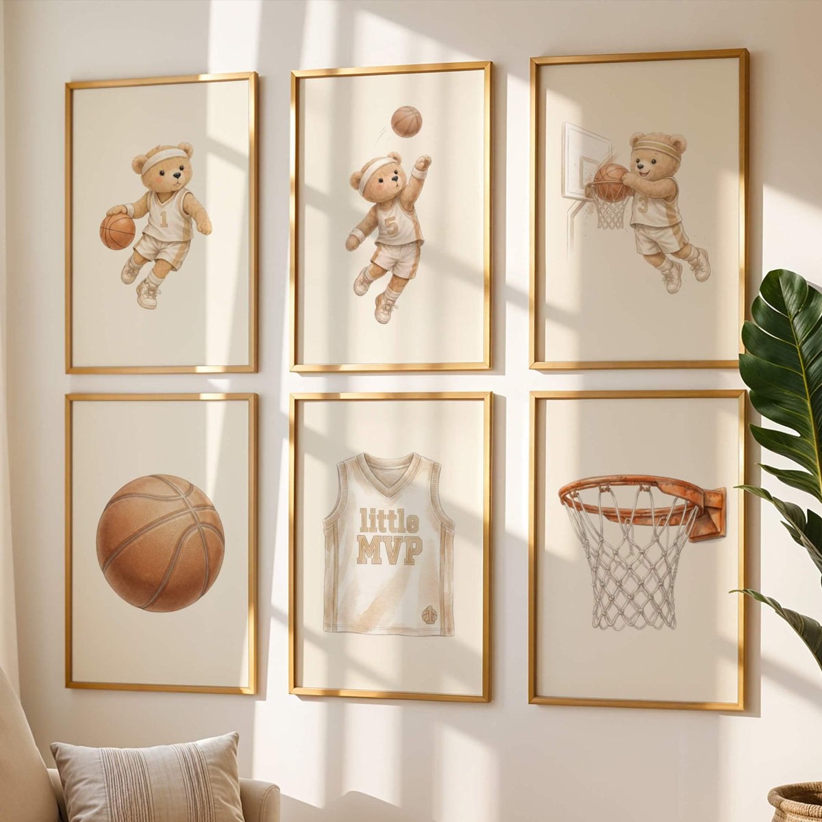 Basketball Teddy Bear Prints, Set of 6 (Digital Download)