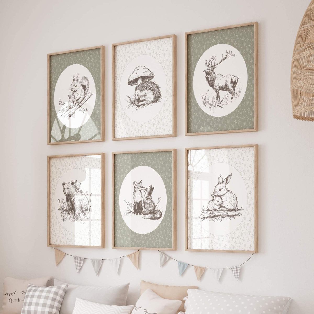 Vintage Sketch Woodland Nursery Prints, Set of 6 (Digital Download)