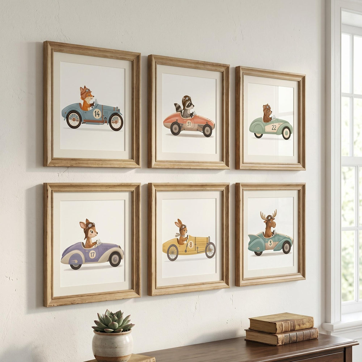 Animal Racing Car Nursery Prints, Set of 6 (Digital Download)