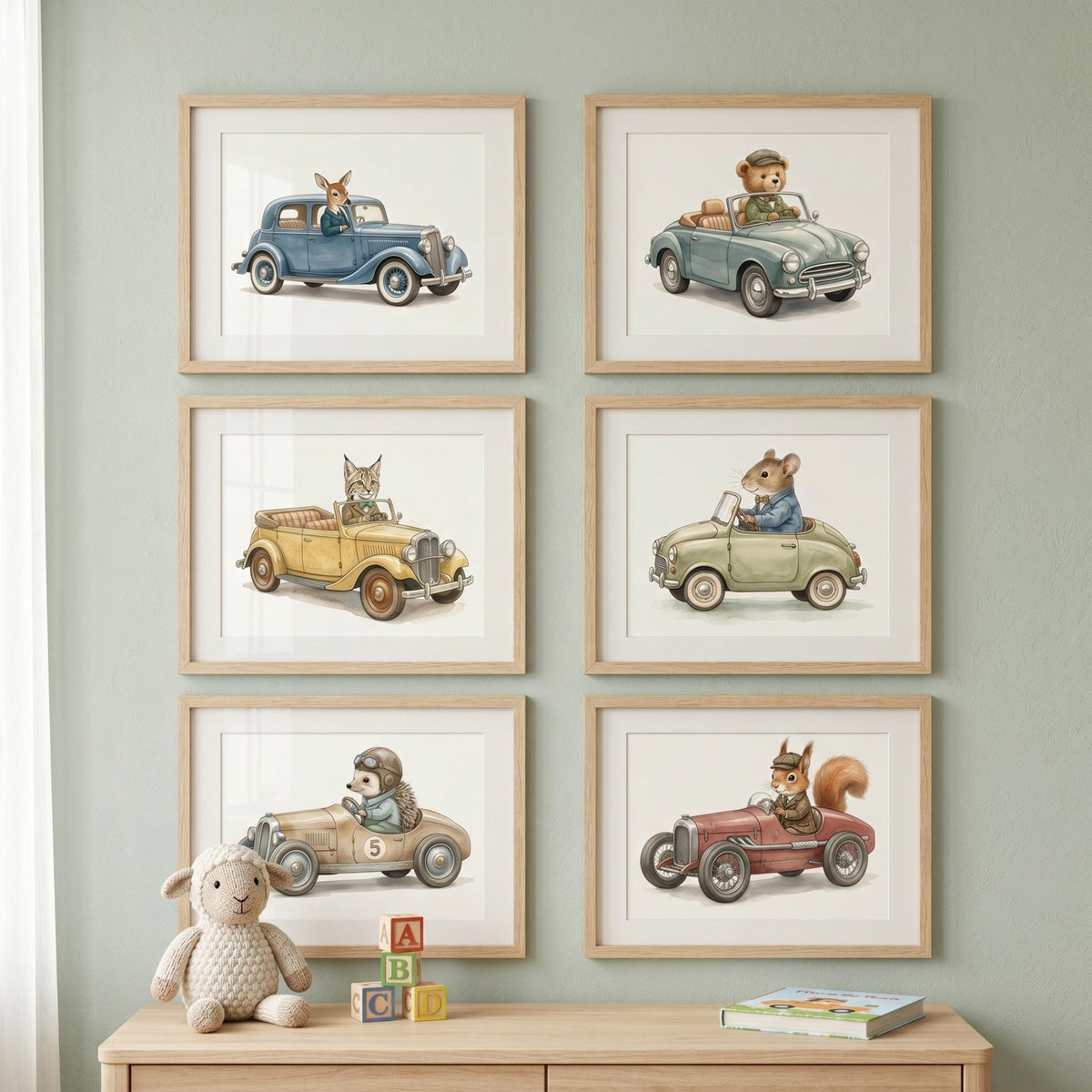Woodland Animal Car Nursery Prints, Set of 6 (Digital Download)