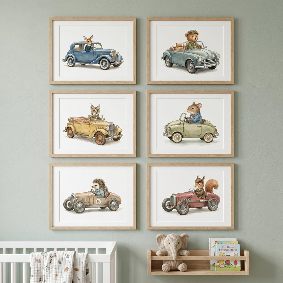 Woodland Animal Car Nursery Prints, Set of 6 (Digital Download)