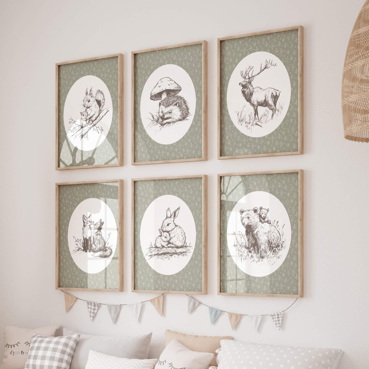Sage Pattern Woodland Nursery Prints, Set of 6 (Digital Download)