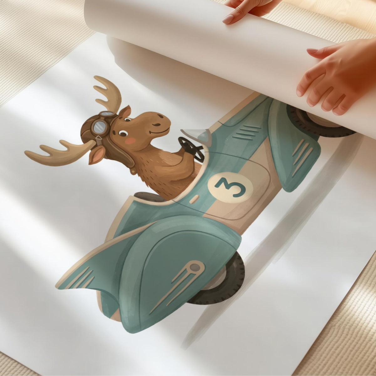 Animal Racing Car Nursery Prints, Set of 6 (Digital Download)