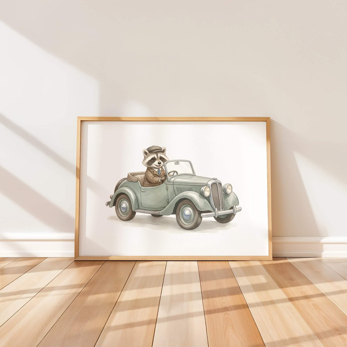 Retro Animal Car Prints with Wolf, Bear, Moose, Set of 6 (Digital Download)