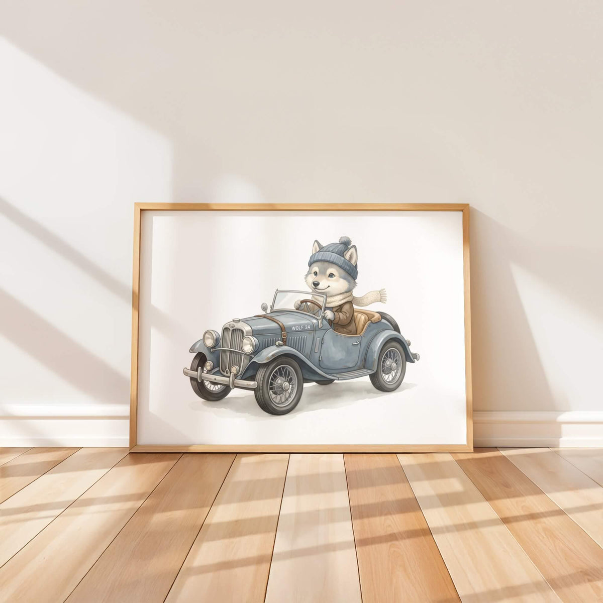 Retro Animal Car Prints with Wolf, Bear, Moose, Set of 6 (Digital Download)