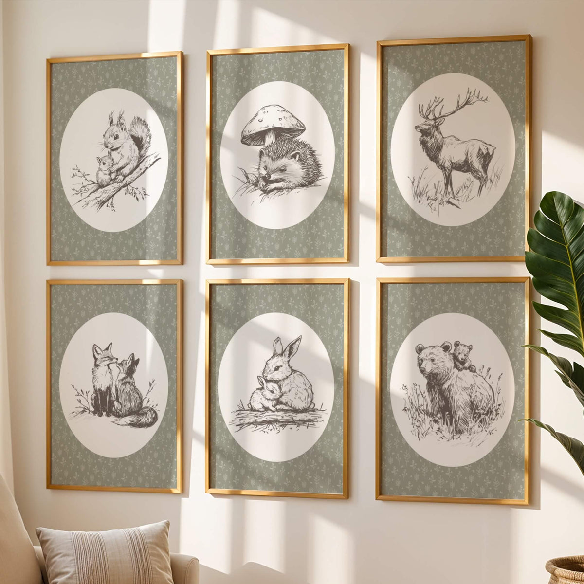 Sage Pattern Woodland Nursery Prints, Set of 6 (Digital Download)
