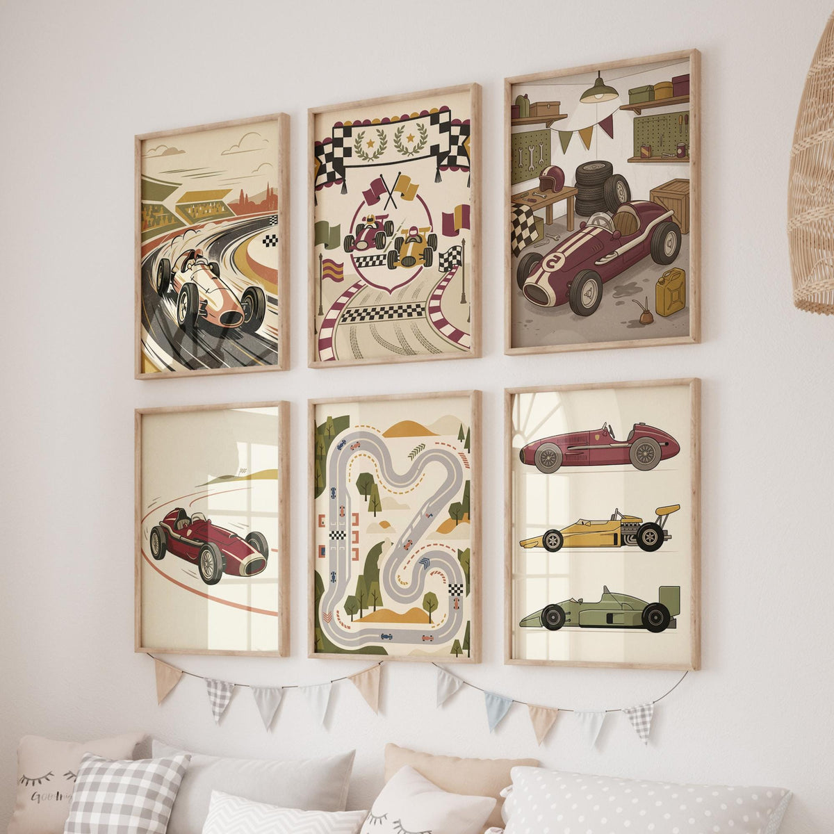 Vintage Race Car Nursery Prints, Set of 20 (Digital Download)