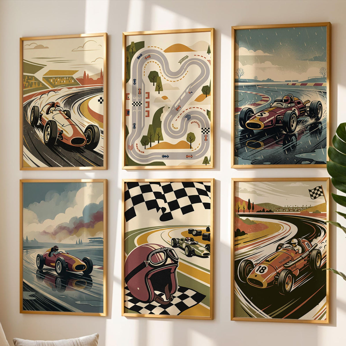 Vintage Race Car Nursery Prints, Set of 20 (Digital Download)