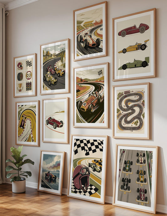 Vintage Race Car Nursery Prints, Set of 20 (Digital Download)
