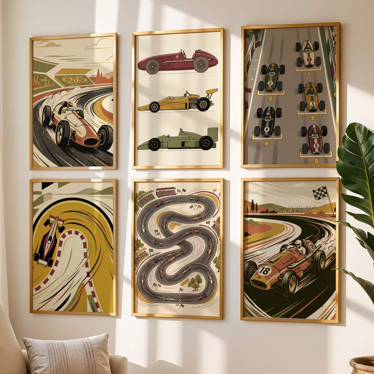 Retro Race Car Nursery Prints, Set of 6 (Digital Download)