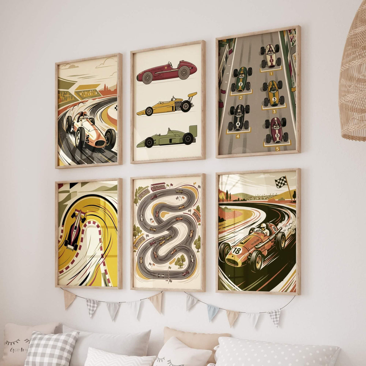Retro Race Car Nursery Prints, Set of 6 (Digital Download)