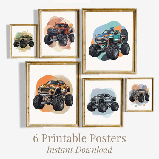 Animal Monster Truck Wall Art, Set of 6 (Digital Download)