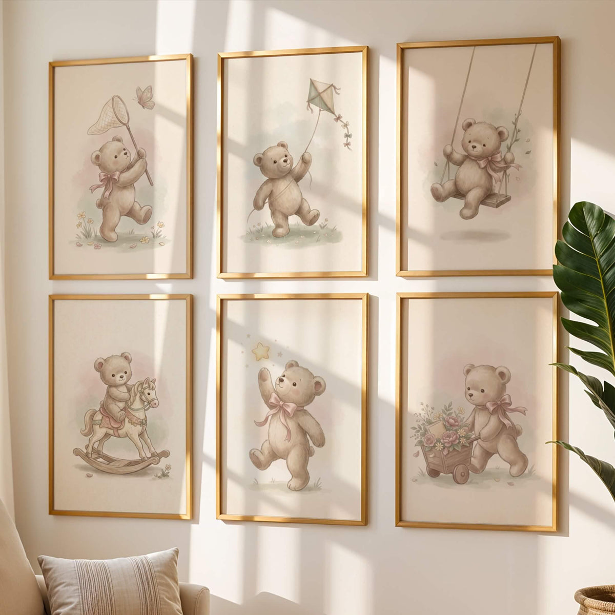 Cottagecore Teddy Bear Nursery Prints, Set of 6