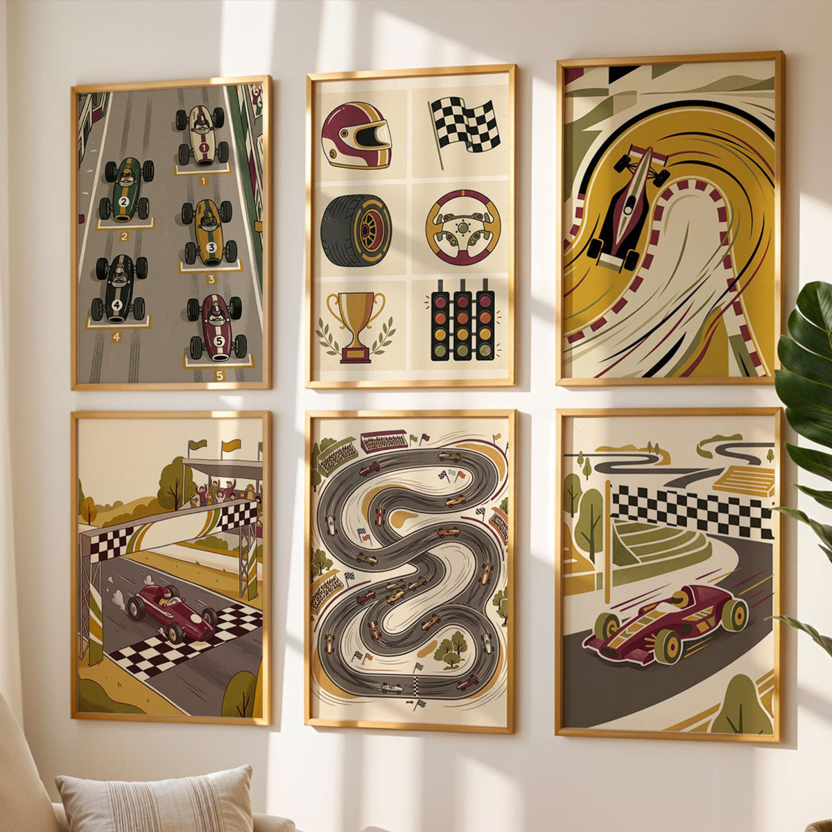 Vintage Race Car Nursery Prints, Set of 20 (Digital Download)