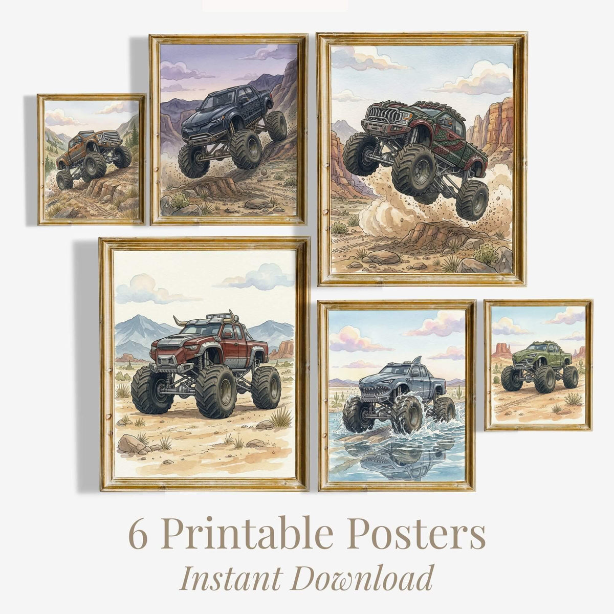 Off-Road Monster Truck Nursery Prints, Set of 6 (Digital Download)